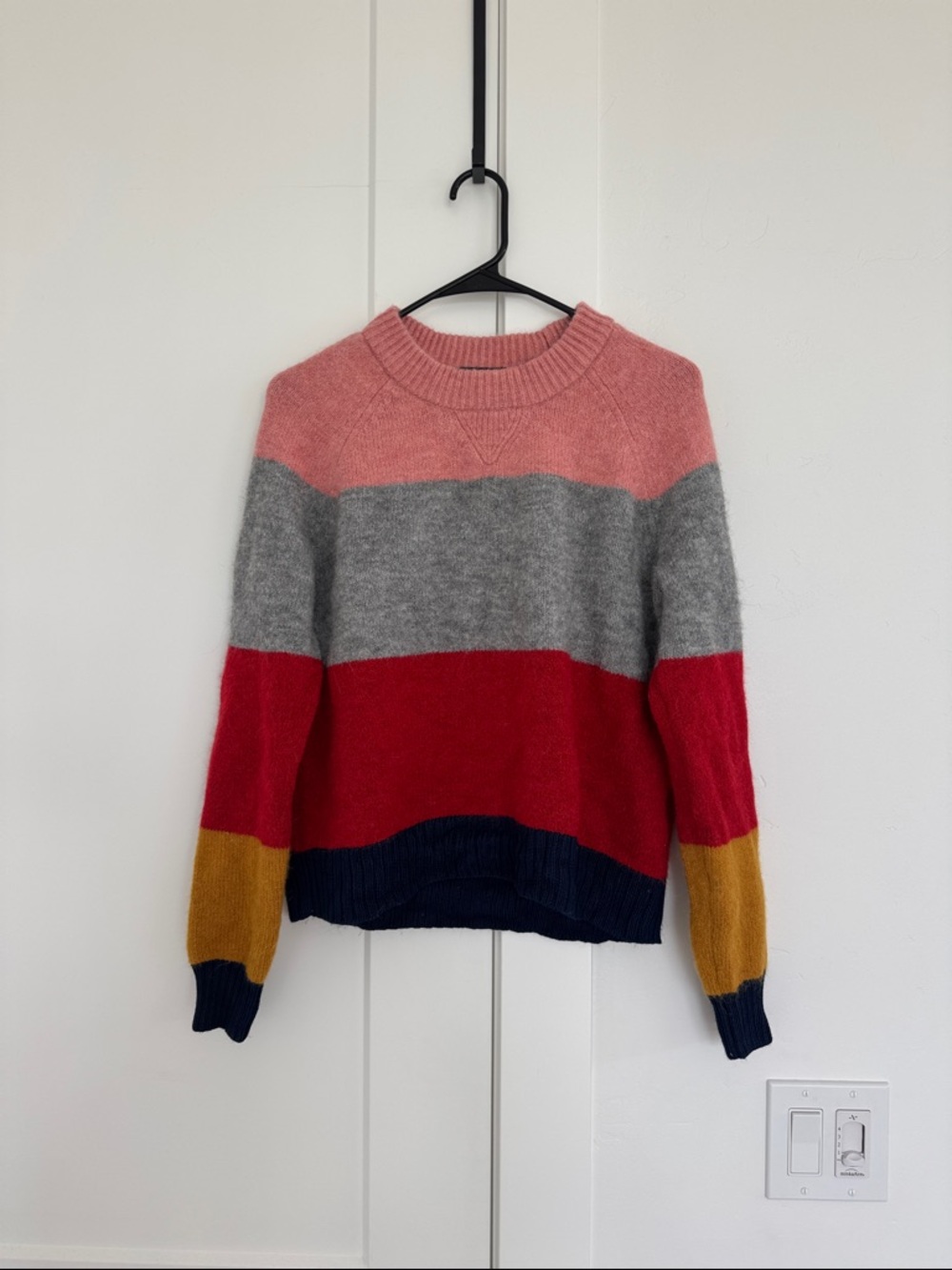 J. Crew Multicolor Striped Crewneck Sweater - Pink, Gray, Red, Navy, Mustard